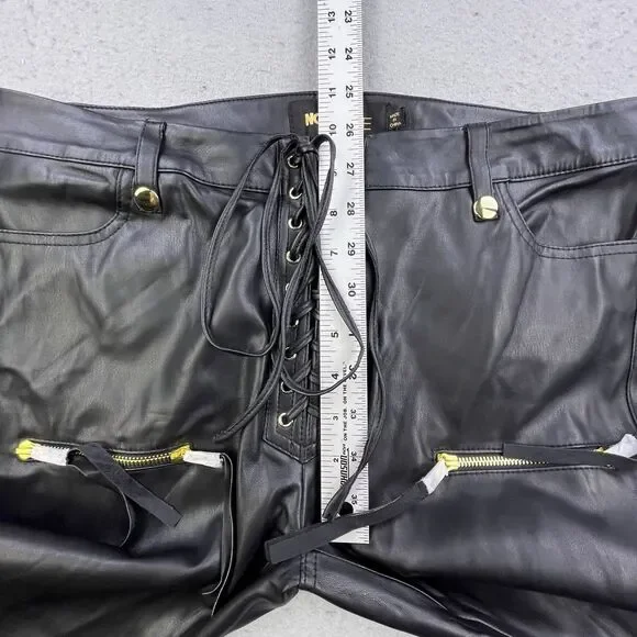 NovaLuxe Faux Vegan Leather Pants Women’s Size Large Black Flare Leg Lace Up NEW - Picture 10 of 11